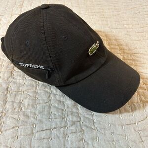 Supreme X Lacoste Live 6 Pique Black Baseball Cap Hat